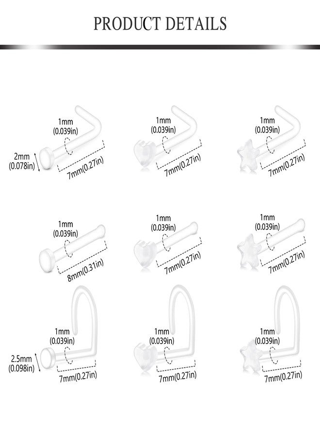 AVYRING Clear nose Piercing Jewelry Clear Nose Rings for Work Mix Shaped Plastic Heart nose studs Star Nose Piercing Retainers - Image 2